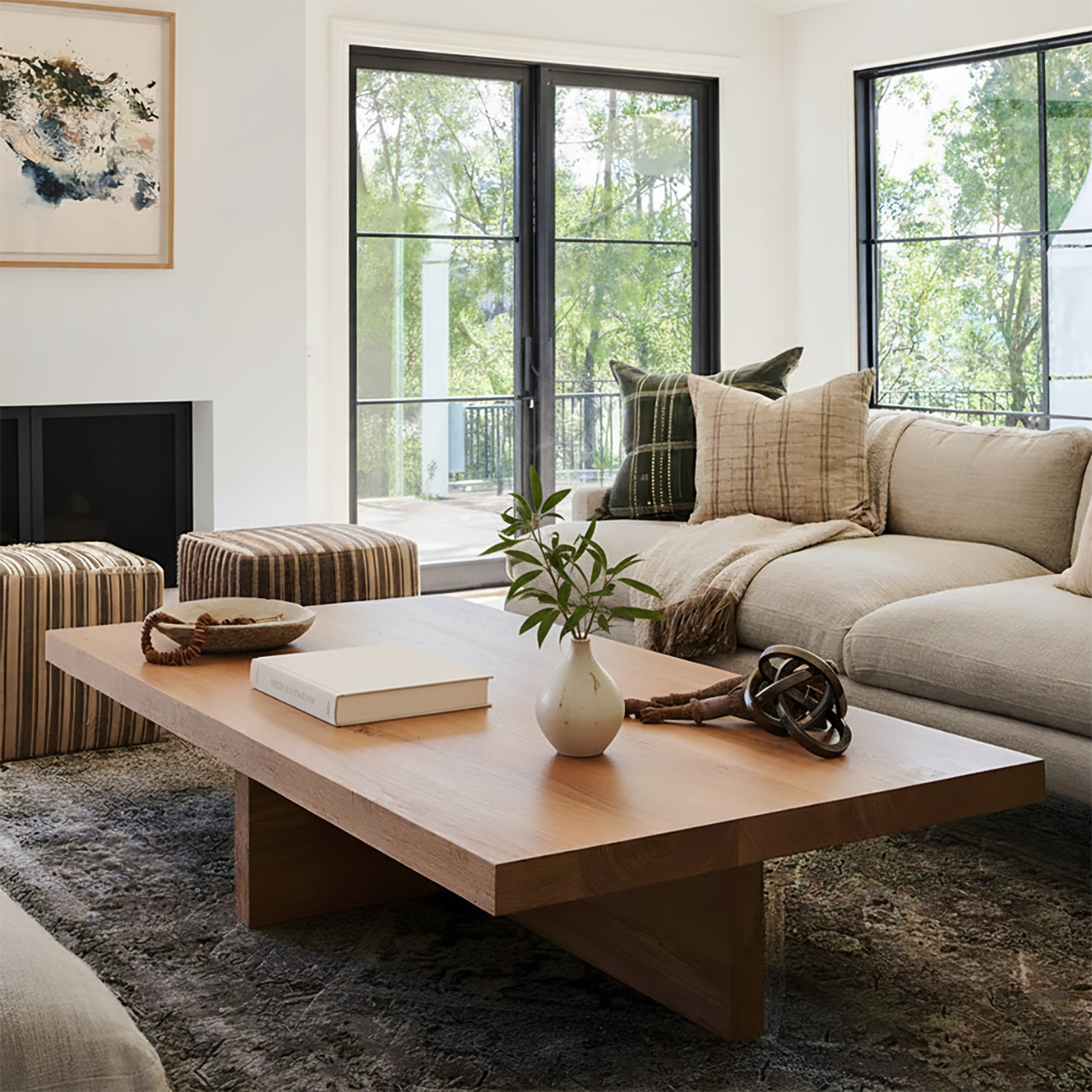 Nordic Rectangle Natural Wood Cross Legs Coffee Table Image - 1 | homeyfad