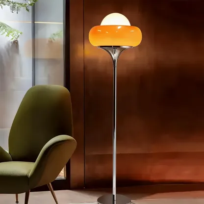 Modern Yellow Bubble Glass Metal LED Floor Lamp Image - 1