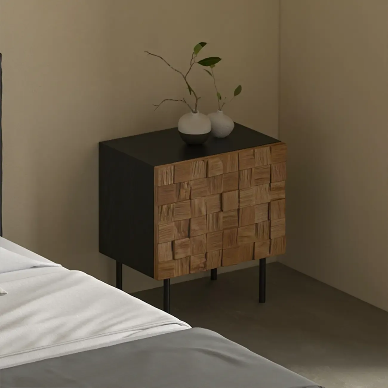 Medieval Style Wood Black Narrow Nightstand  Image - 5