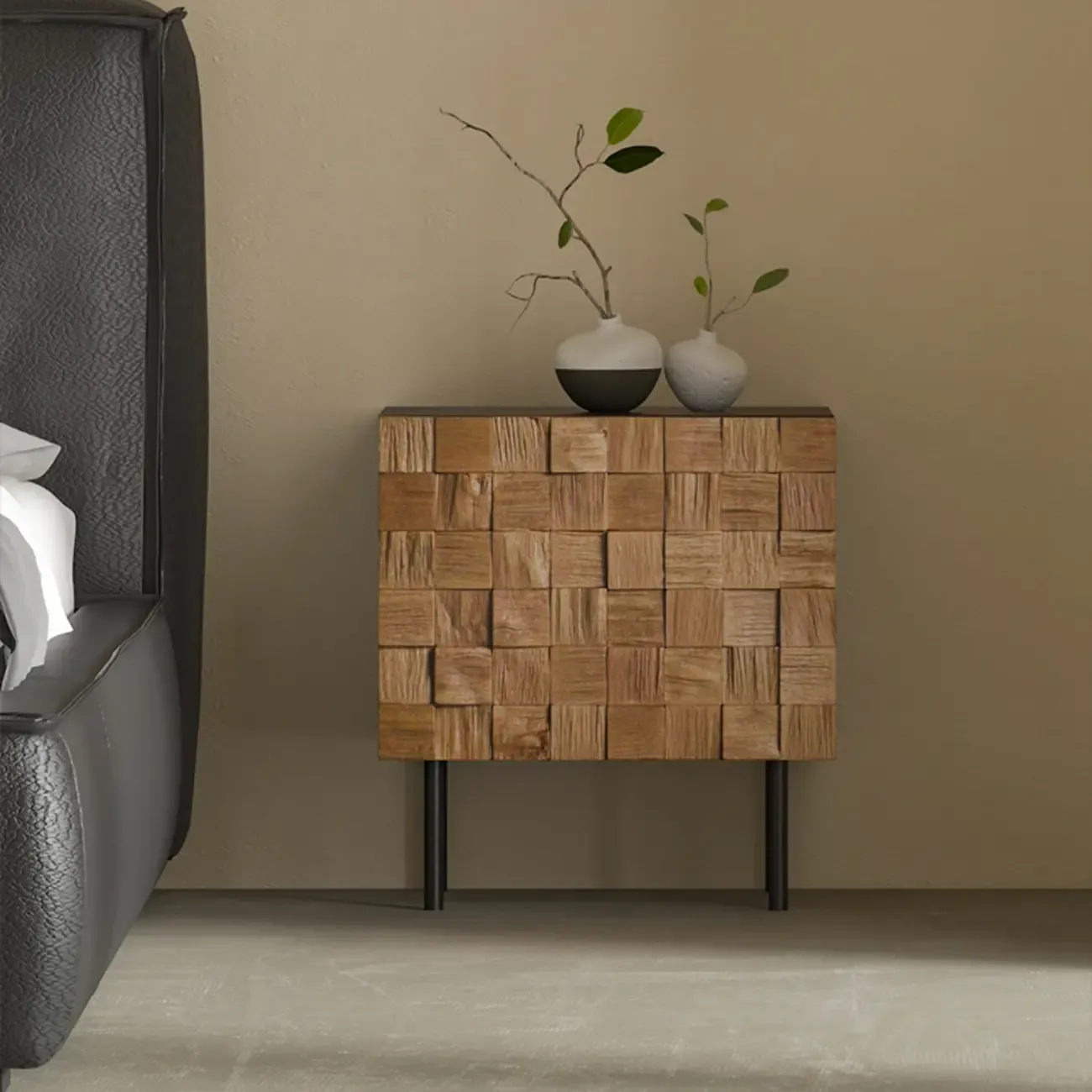 Medieval Style Wood Black Narrow Nightstand  Image - 1