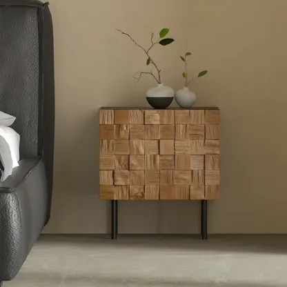 Medieval Style Wood Black Narrow Nightstand  Image - 1