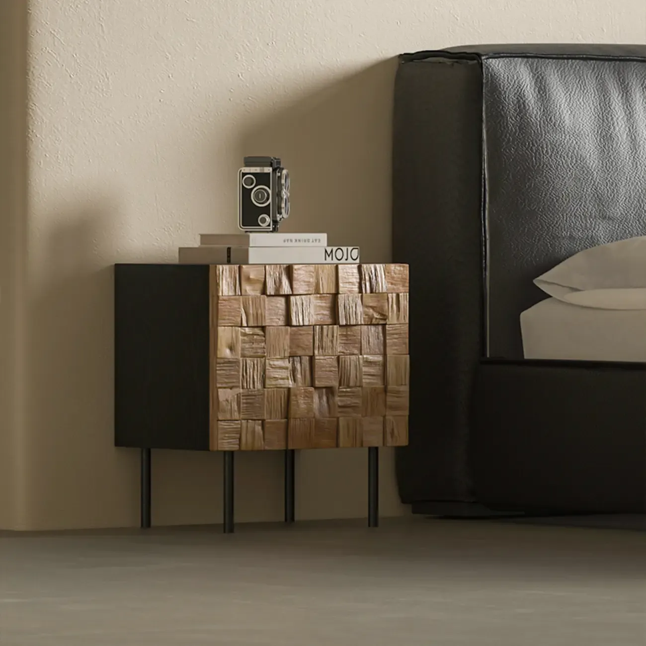 Medieval Style Wood Black Narrow Nightstand  Image - 3