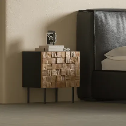 Medieval Style Wood Black Narrow Nightstand  Image - 3