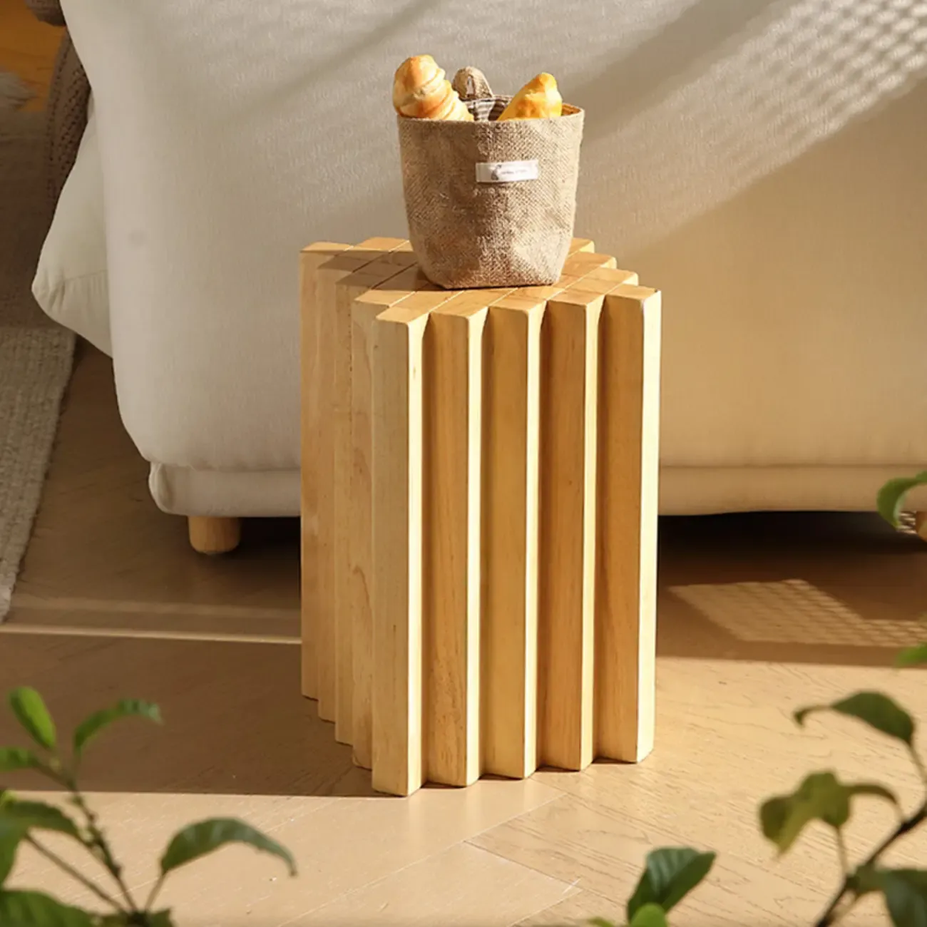 Modern Square Solid Wood Side Table for Living Room Image - 3