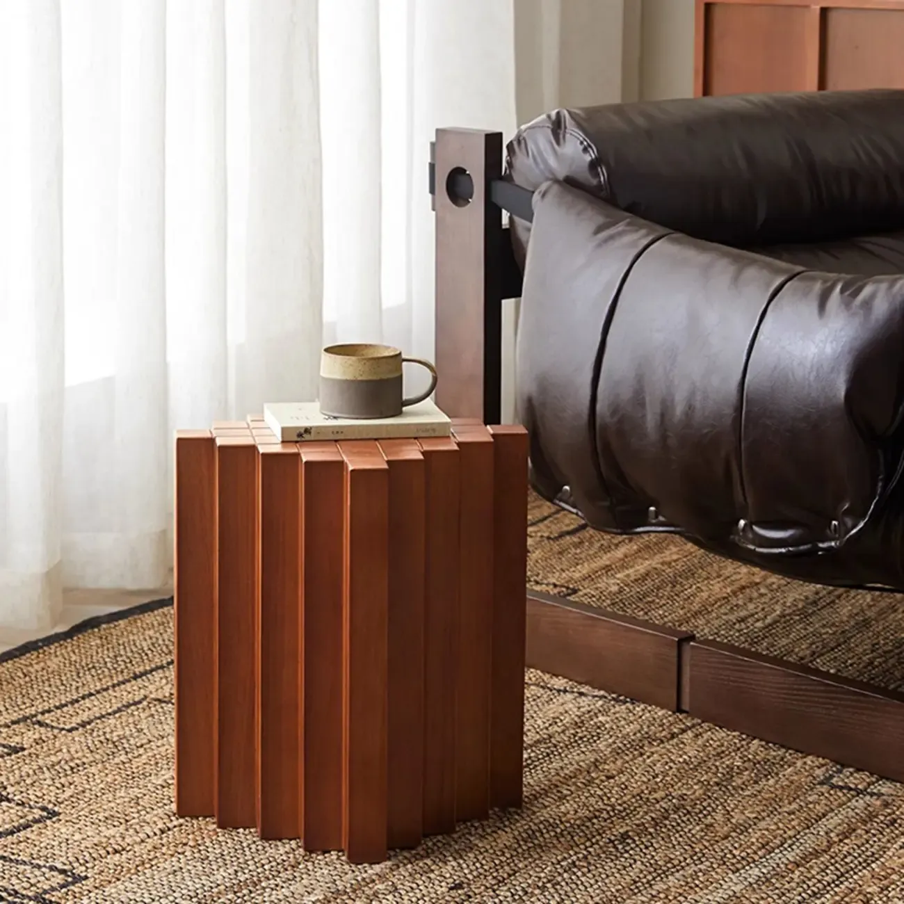 Modern Square Solid Wood Side Table for Living Room Image - 4