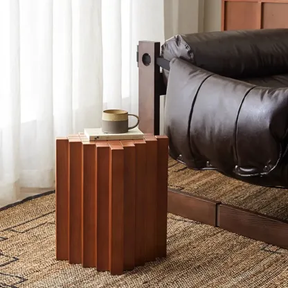 Modern Square Solid Wood Side Table for Living Room Image - 4