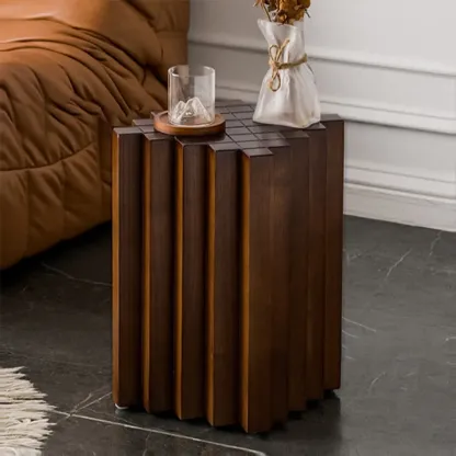 Modern Square Solid Wood Side Table for Living Room Image - 5
