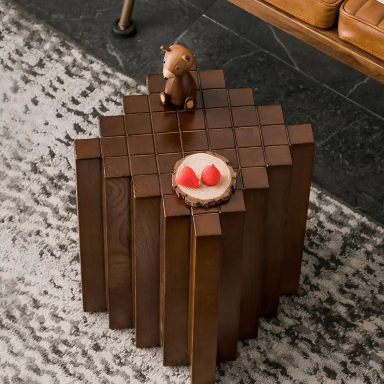 Modern Square Solid Wood Side Table for Living Room Image - 6