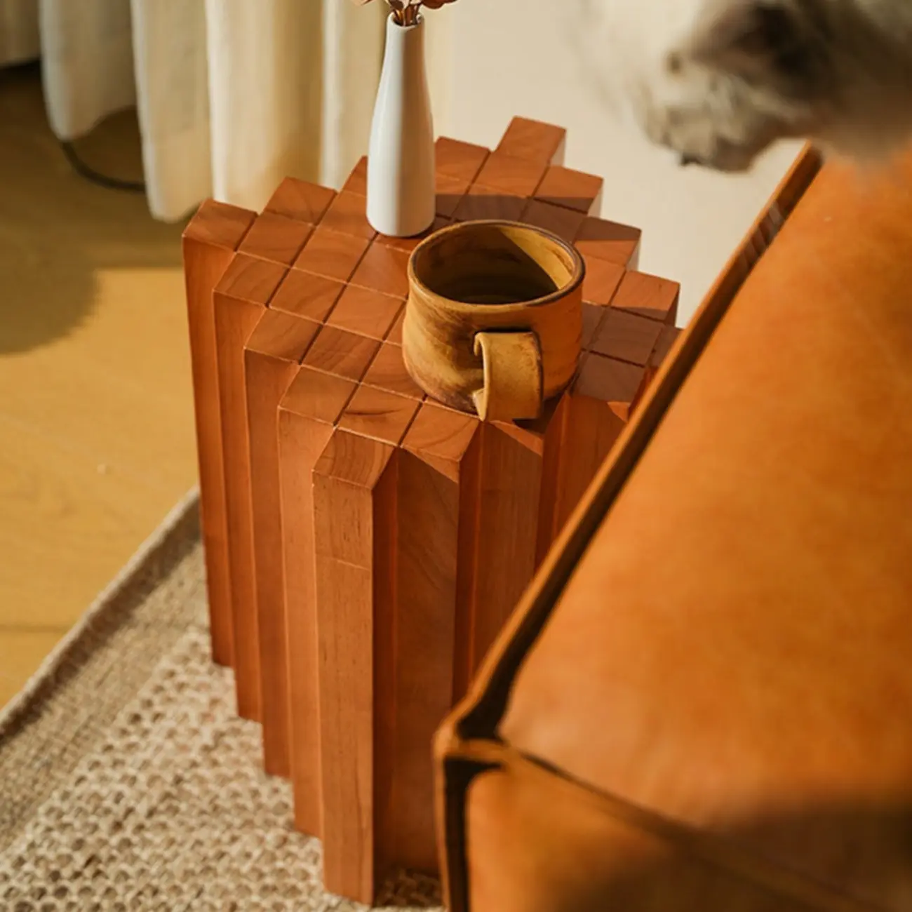 Modern Square Solid Wood Side Table for Living Room Image - 8 | homeyfad