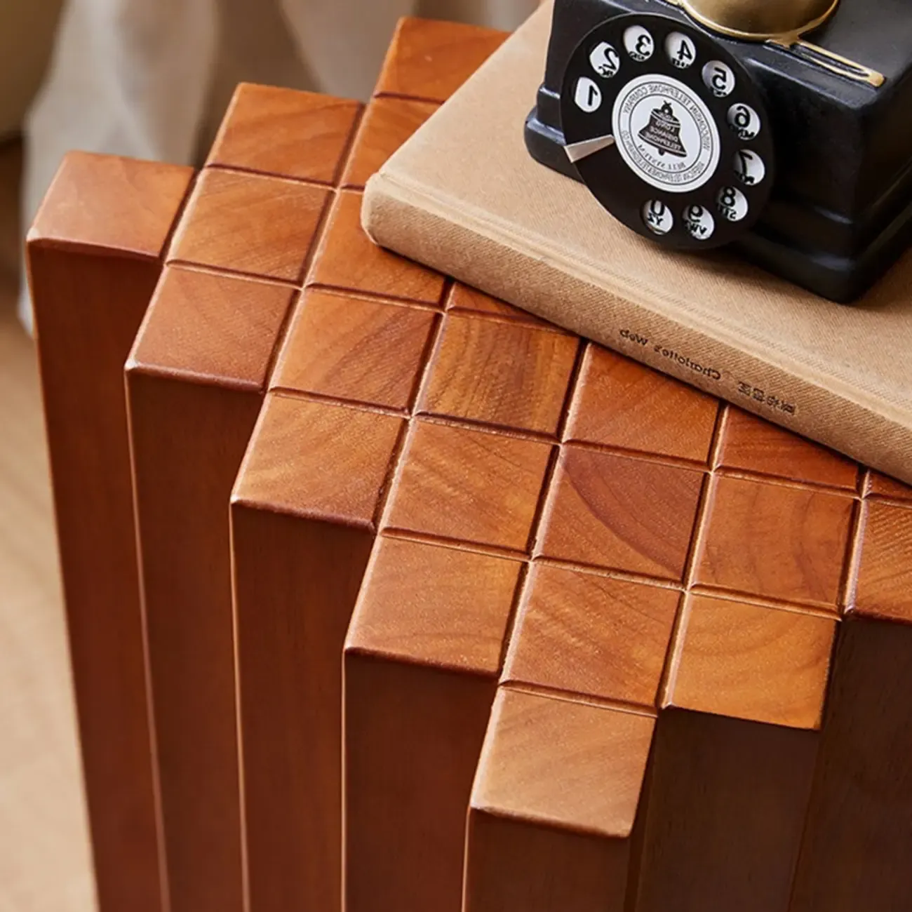 Modern Square Solid Wood Side Table for Living Room Image - 9