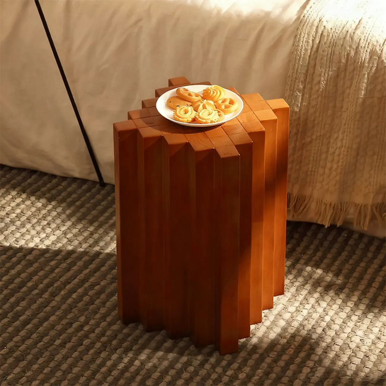 Modern Square Solid Wood Side Table for Living Room Image - 11