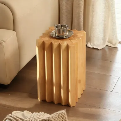 Modern Square Solid Wood Side Table for Living Room Image - 12