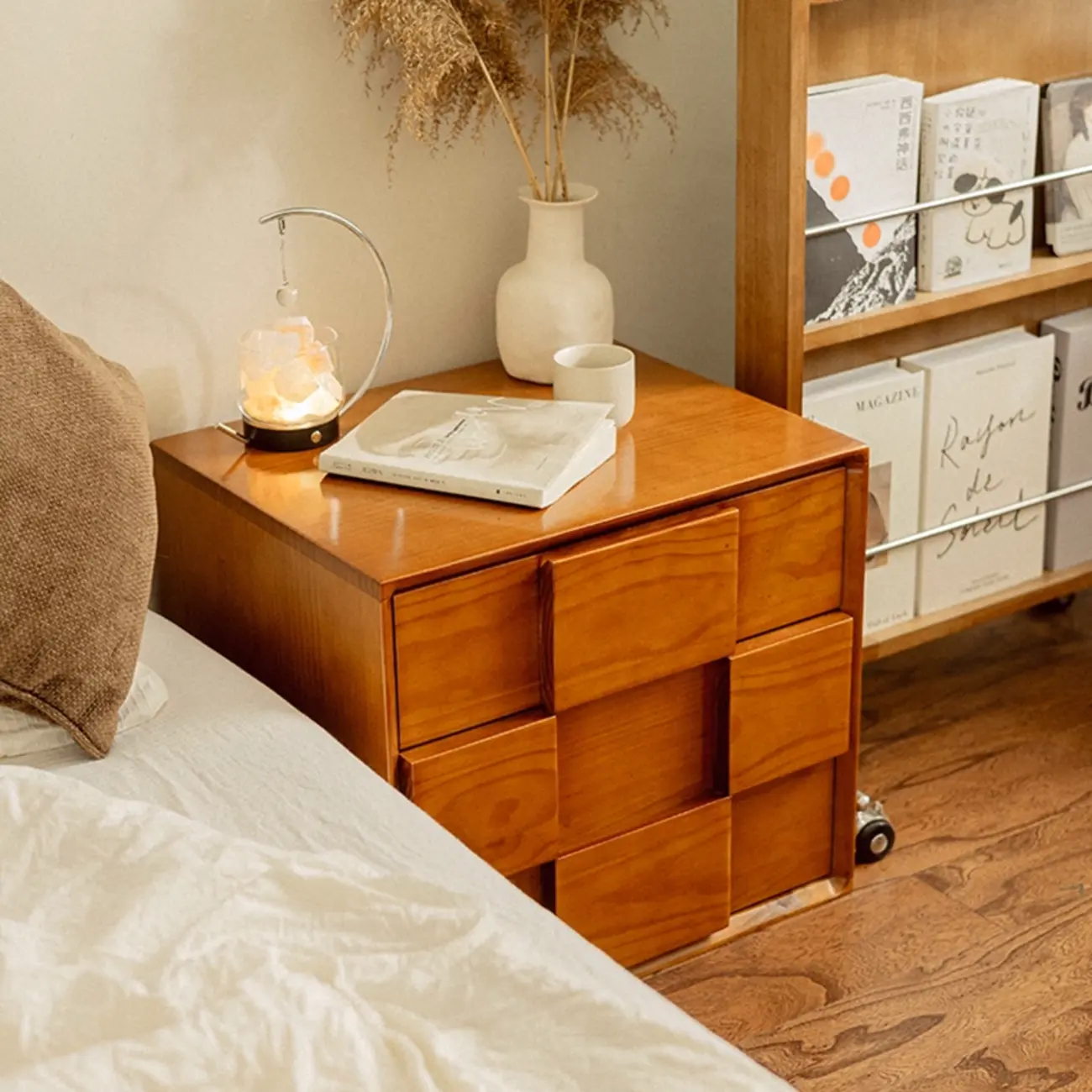 Medieval Wood Narrow Nightstand With 2 Drawers Image - 3 | homeyfad