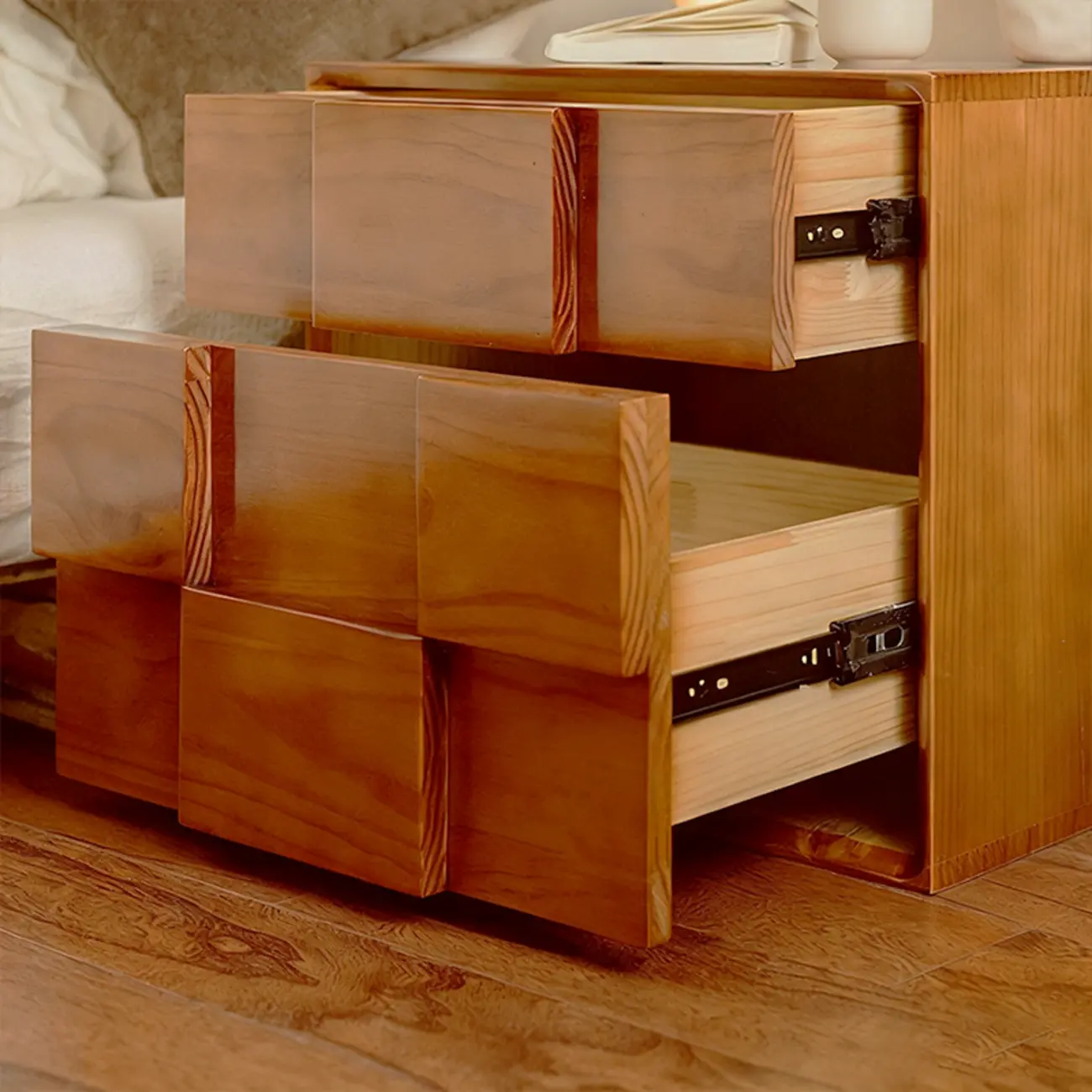 Medieval Wood Narrow Nightstand With 2 Drawers Image - 5 | homeyfad