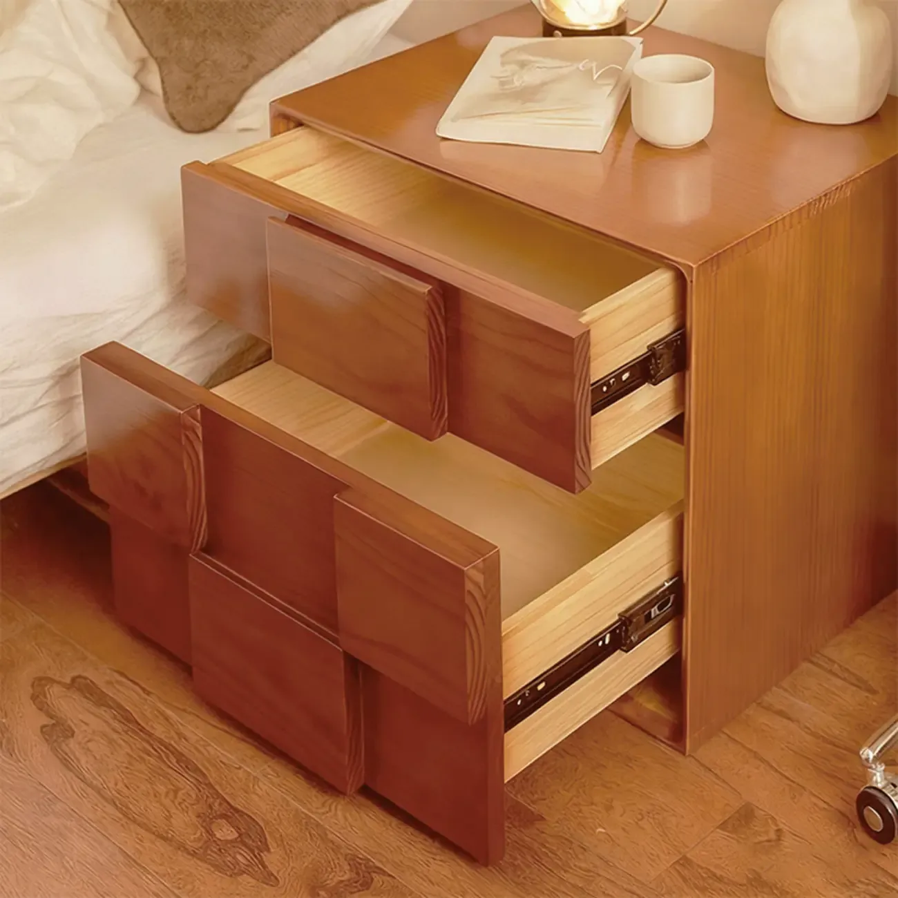 Medieval Wood Narrow Nightstand With 2 Drawers Image - 6