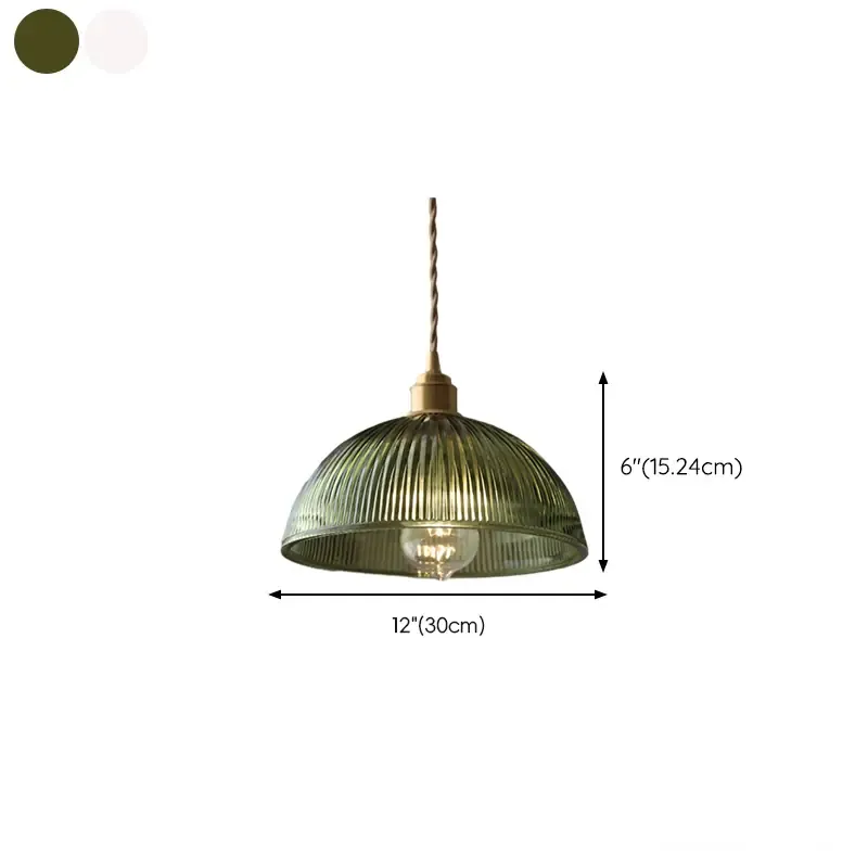 Modern Green Glass Dome Brass Kitchen Pendant Light Image - 15