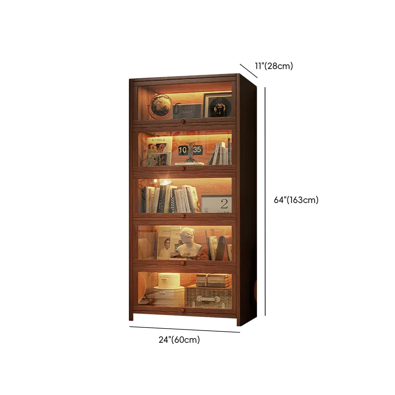 Contemporary Vertical Nut-Brown Wooden 5-Shelf Bookcase  Image - 43