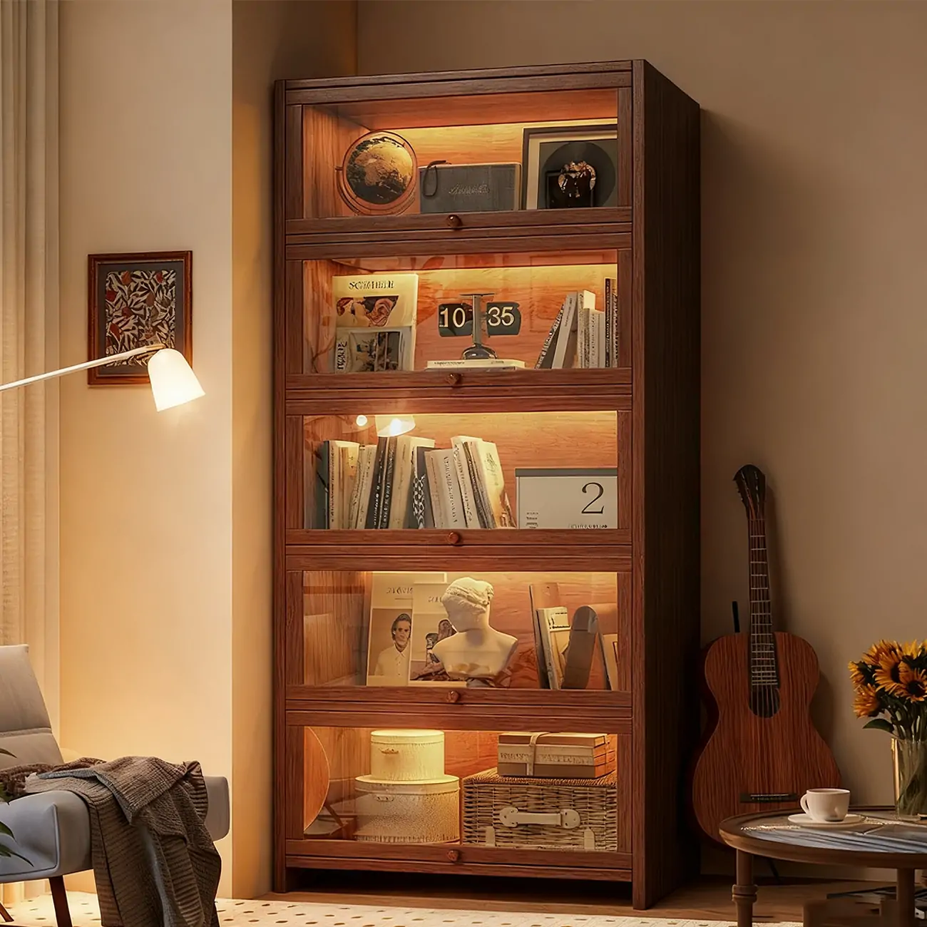 Contemporary Vertical Nut-Brown Wooden 5-Shelf Bookcase  #size | homeyfad