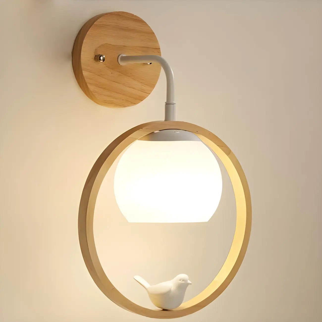 Modern Indoor Wood Wall Light with Glass Shade Image - 2 | homeyfad