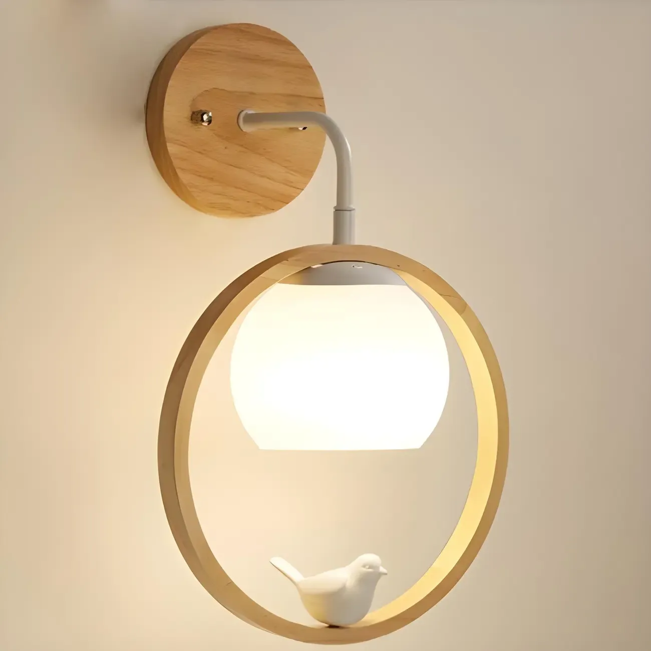 Modern Indoor Wood Wall Light with Glass Shade Image - 2