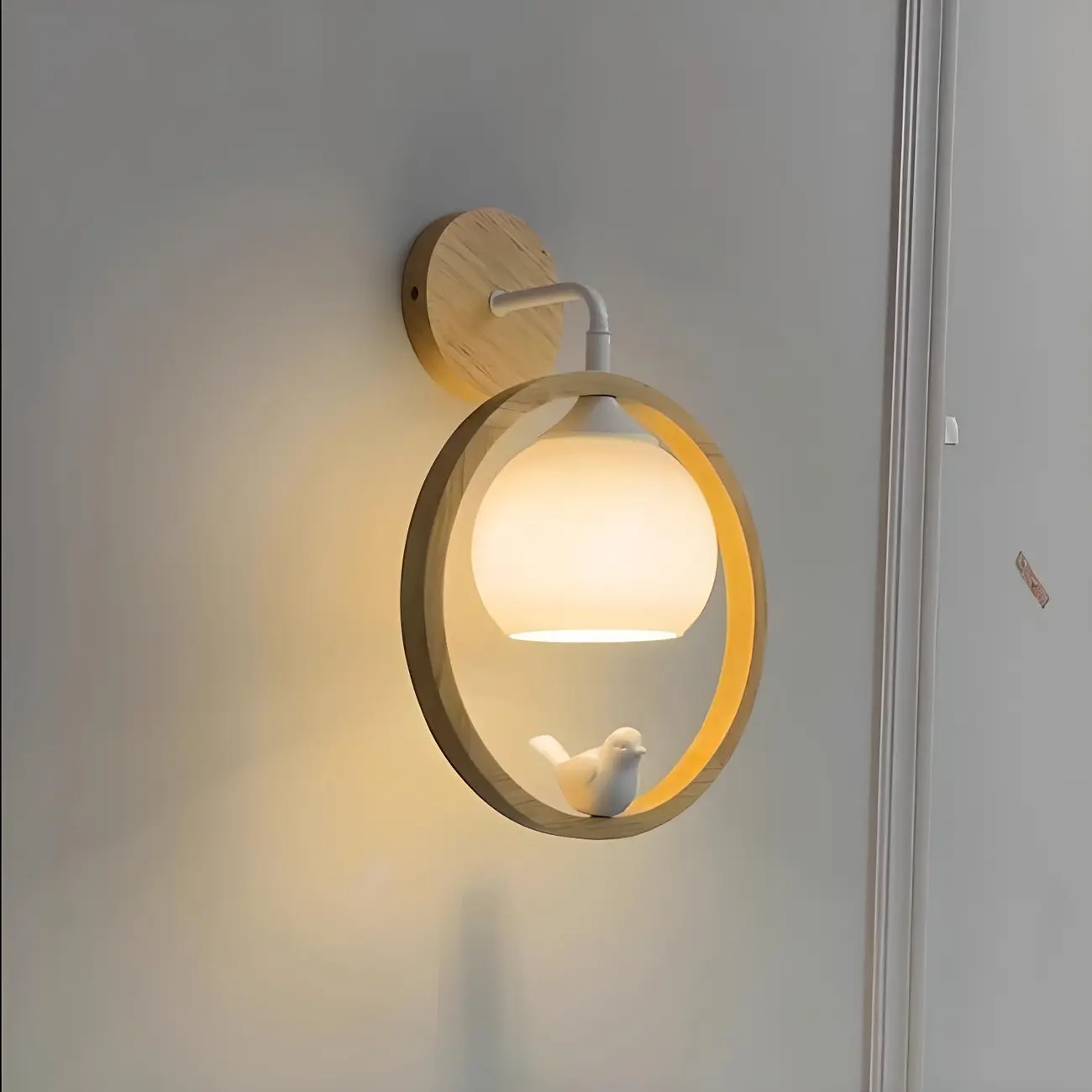 Modern Indoor Wood Wall Light with Glass Shade Image - 3 | homeyfad