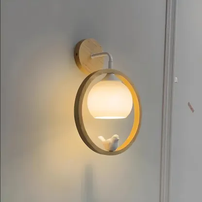 Modern Indoor Wood Wall Light with Glass Shade Image - 3