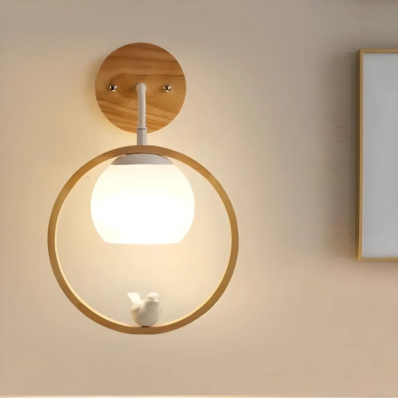Modern Indoor Wood Wall Light with Glass Shade Image - 4 | homeyfad