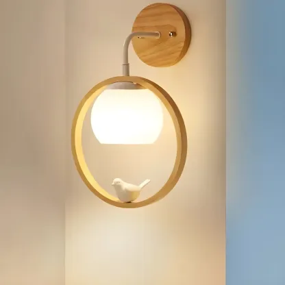 Modern Indoor Wood Wall Light with Glass Shade Image - 9