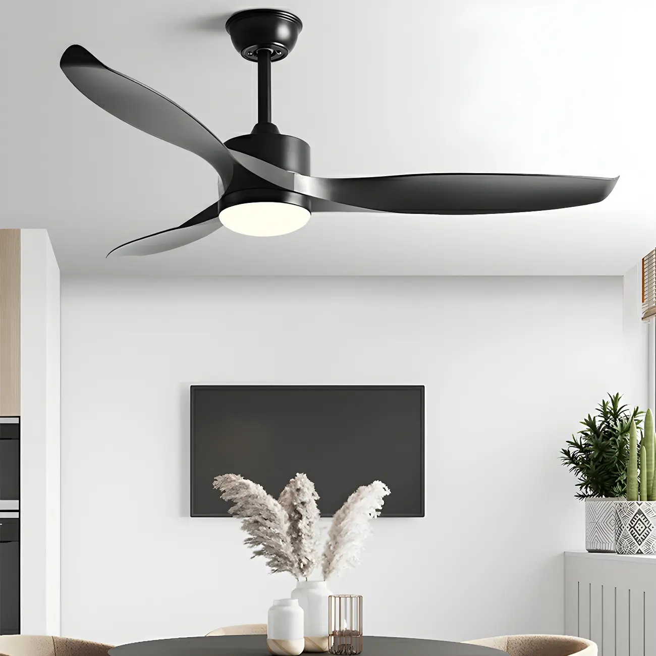 Modern 52-Inch Black Ceiling Fan with LED Light Image - 2 | homeyfad