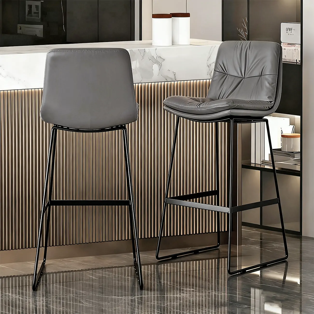 Saddle Metal Frame Leather Counter Bar Stools with Back Image - 5 | homeyfad