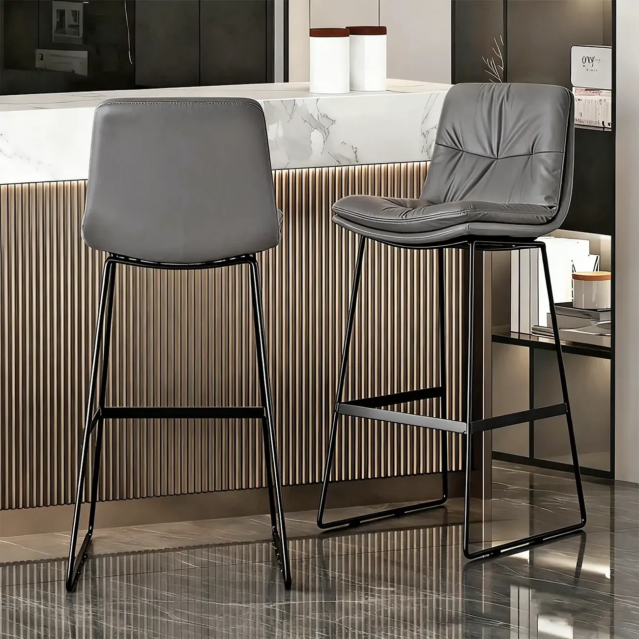 Saddle Metal Frame Leather Counter Bar Stools with Back Image - 5