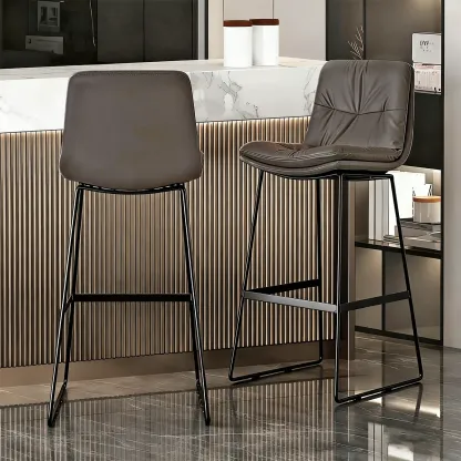 Saddle Metal Frame Leather Counter Bar Stools with Back Image - 3