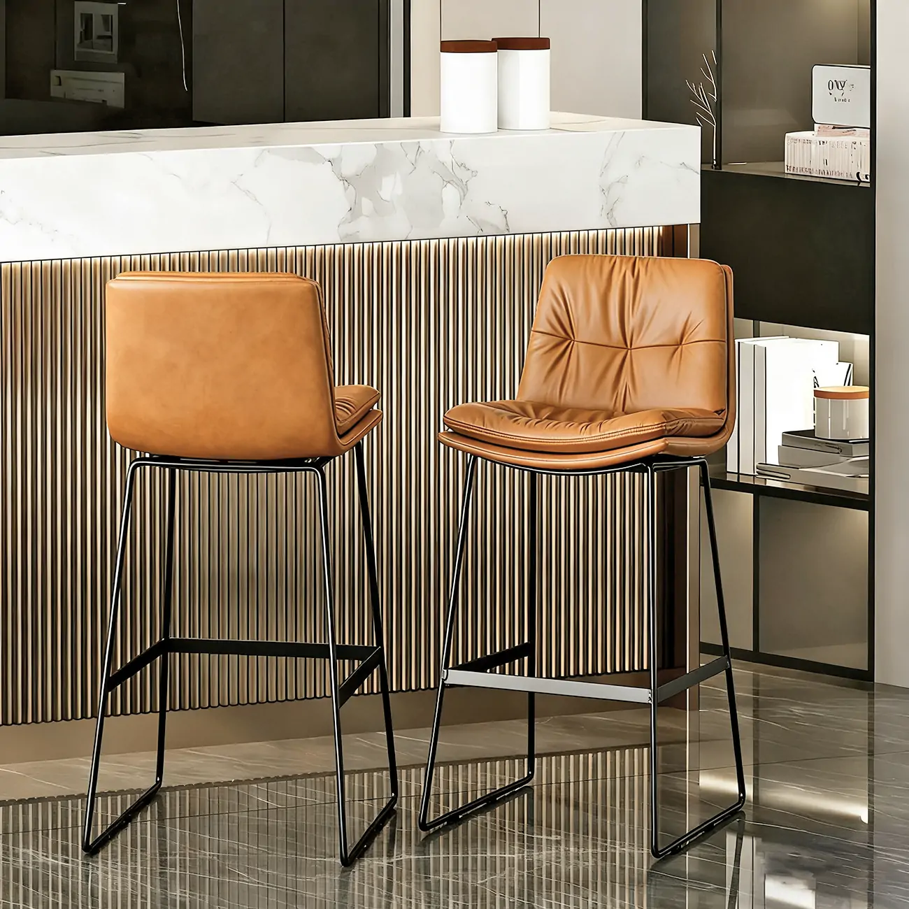 Saddle Metal Frame Leather Counter Bar Stools with Back Image - 8 | homeyfad