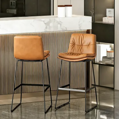 Saddle Metal Frame Leather Counter Bar Stools with Back Image - 8