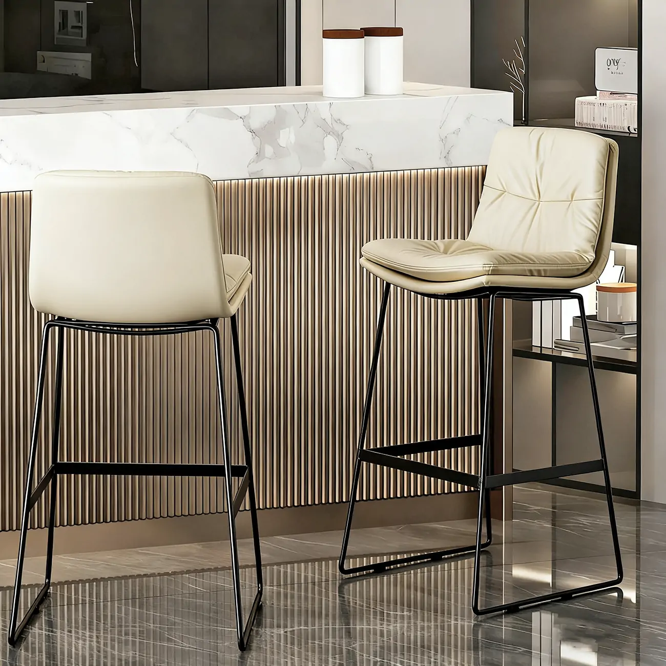 Saddle Metal Frame Leather Counter Bar Stools with Back Image - 4 | homeyfad