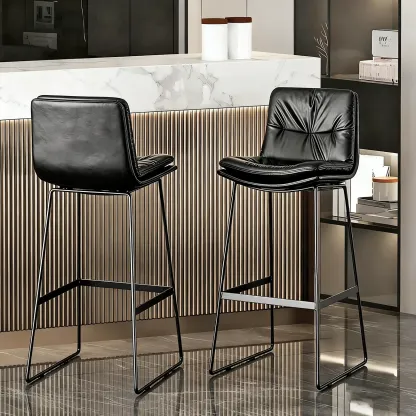 Saddle Metal Frame Leather Counter Bar Stools with Back Image - 2