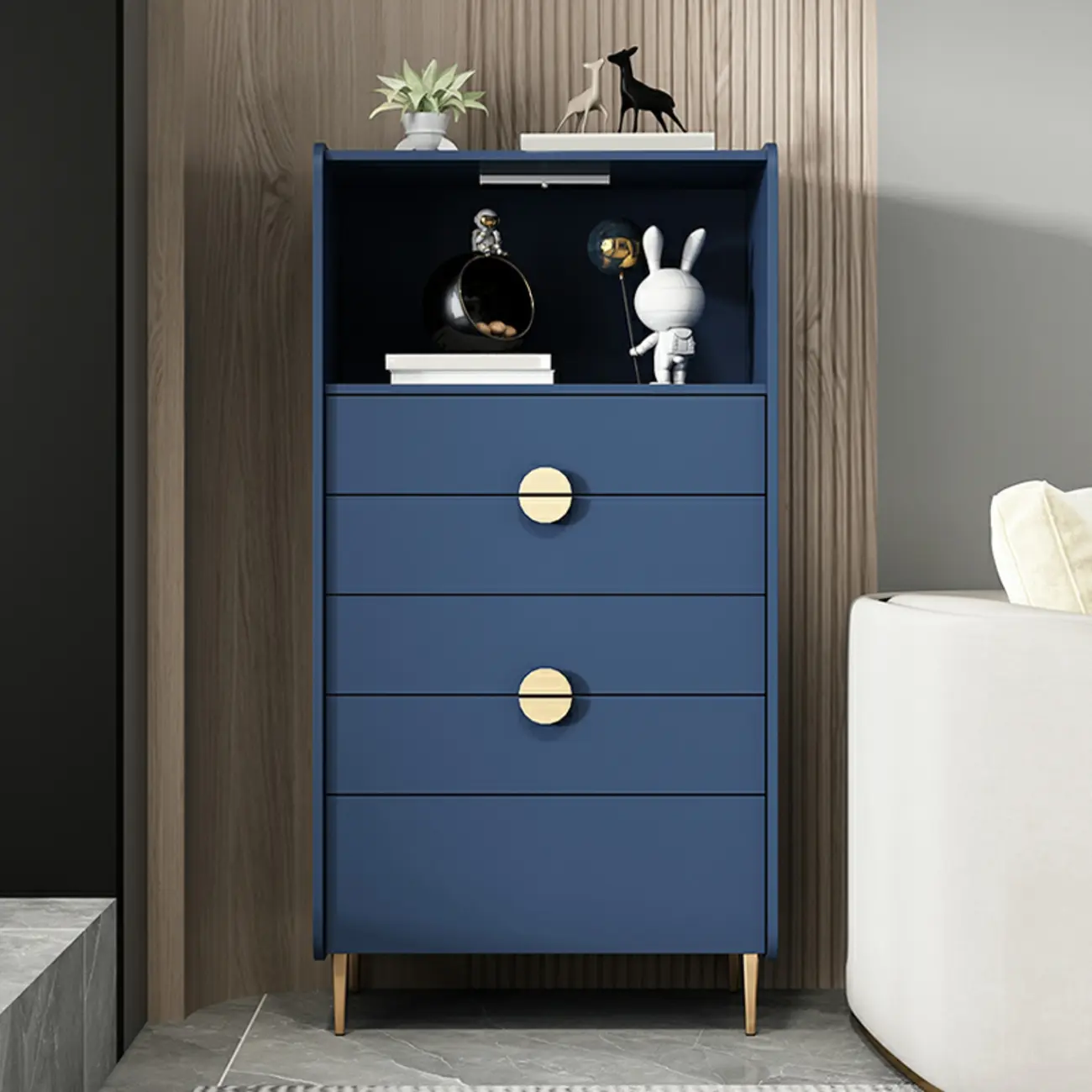 Modern Multi-Drawer White Wood Gold Storage Cabinet with Shelf Image - 19 | homeyfad