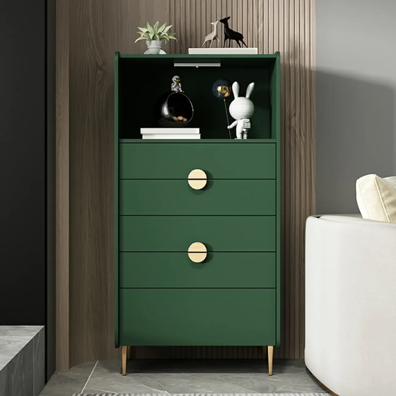 Modern Multi-Drawer White Wood Gold Storage Cabinet with Shelf Image - 20 | homeyfad
