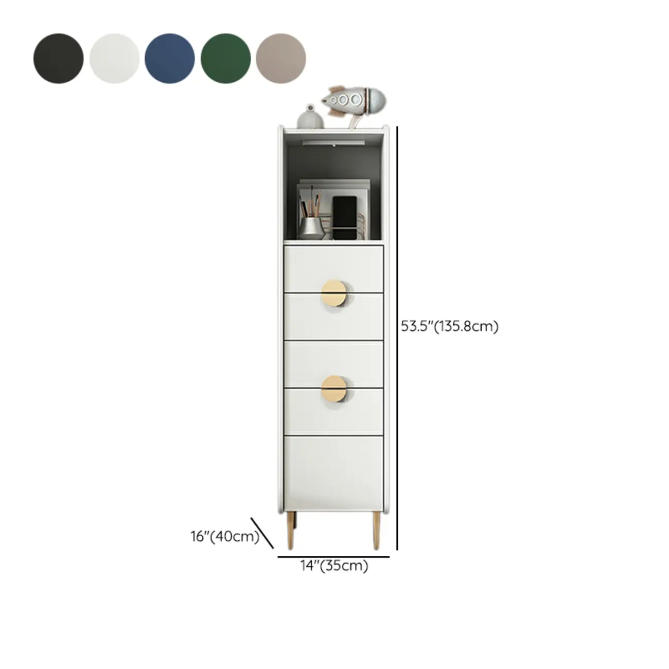 Modern Multi-Drawer White Wood Gold Storage Cabinet with Shelf #size