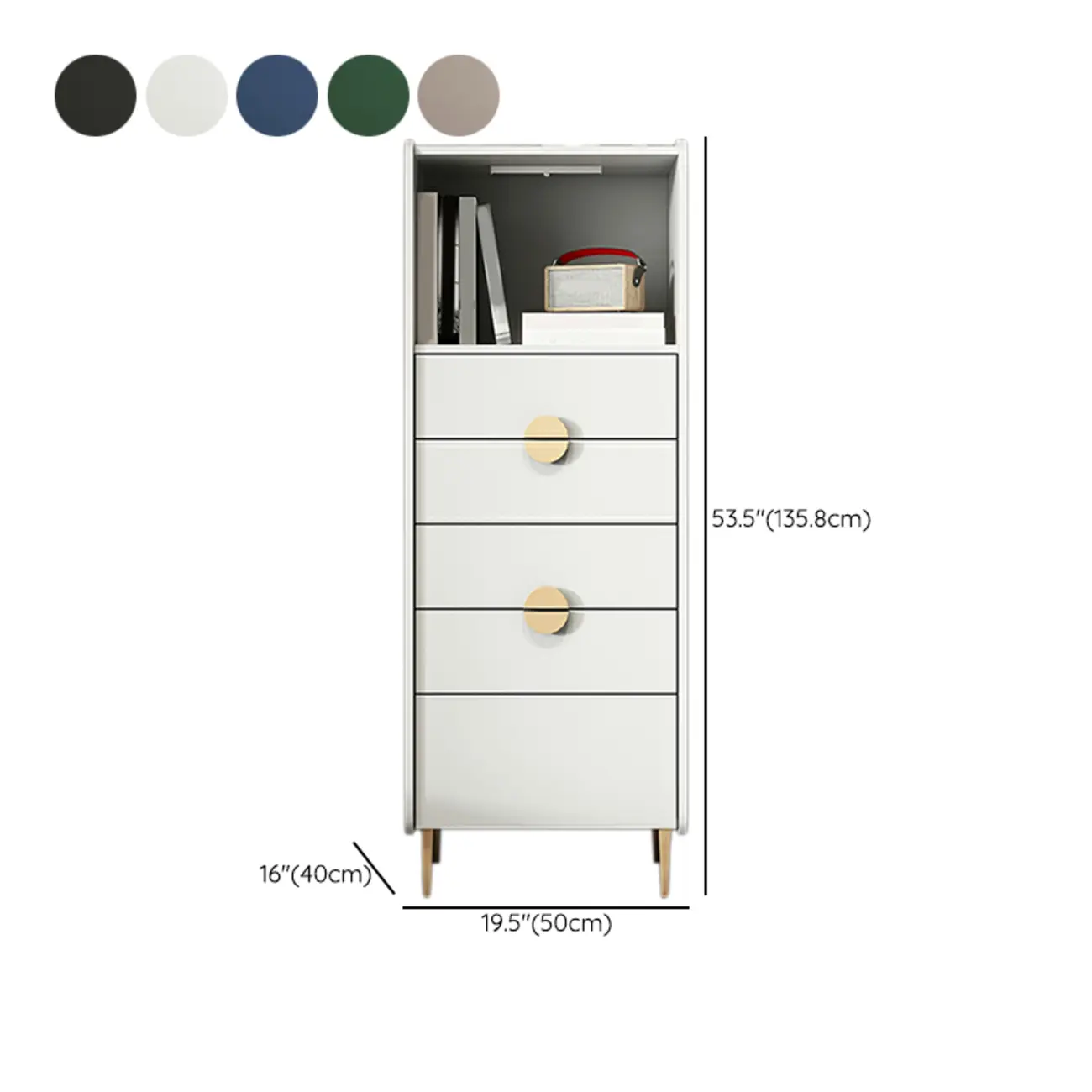 Modern Multi-Drawer White Wood Gold Storage Cabinet with Shelf Image - 23 | homeyfad