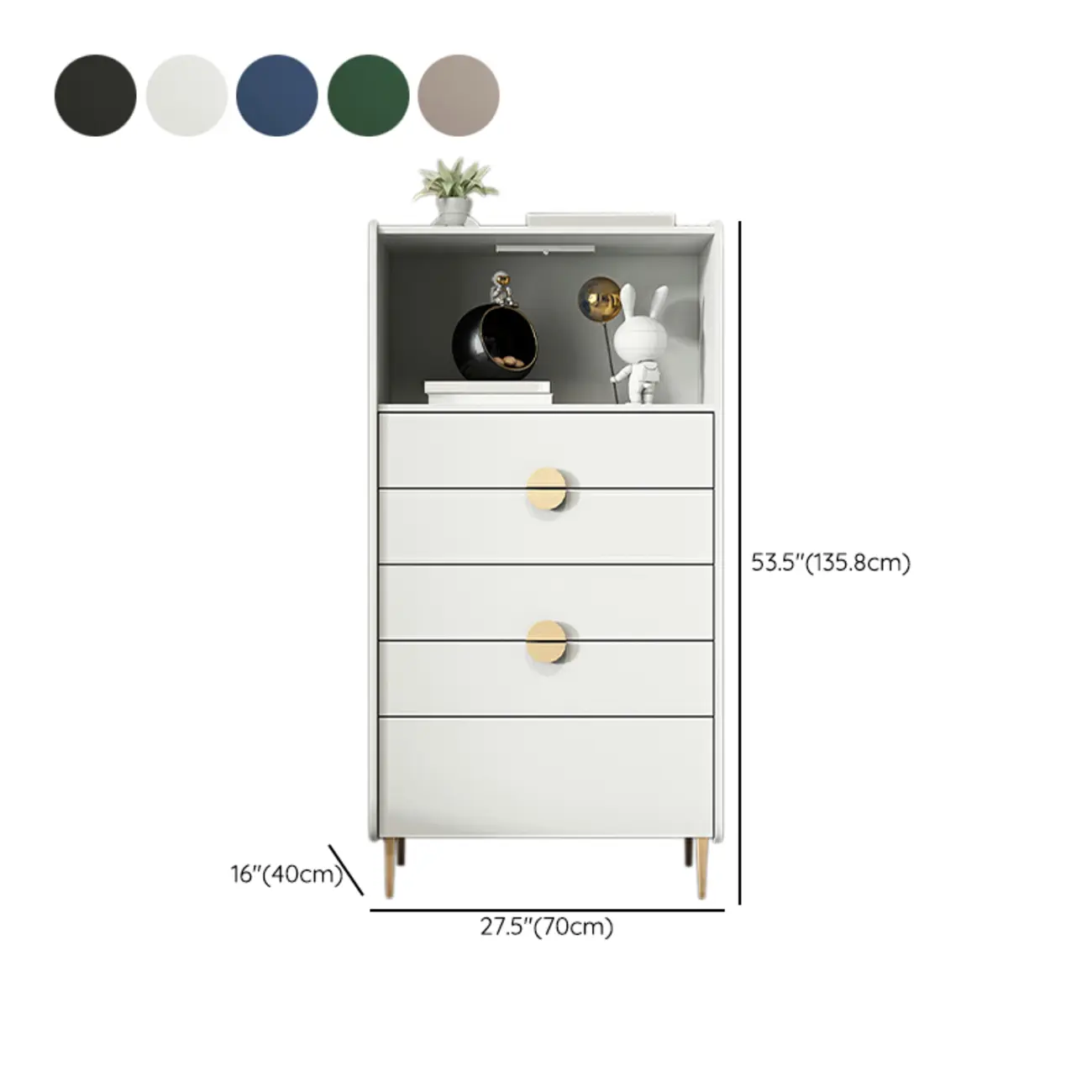 Modern Multi-Drawer White Wood Gold Storage Cabinet with Shelf Image - 24 | homeyfad