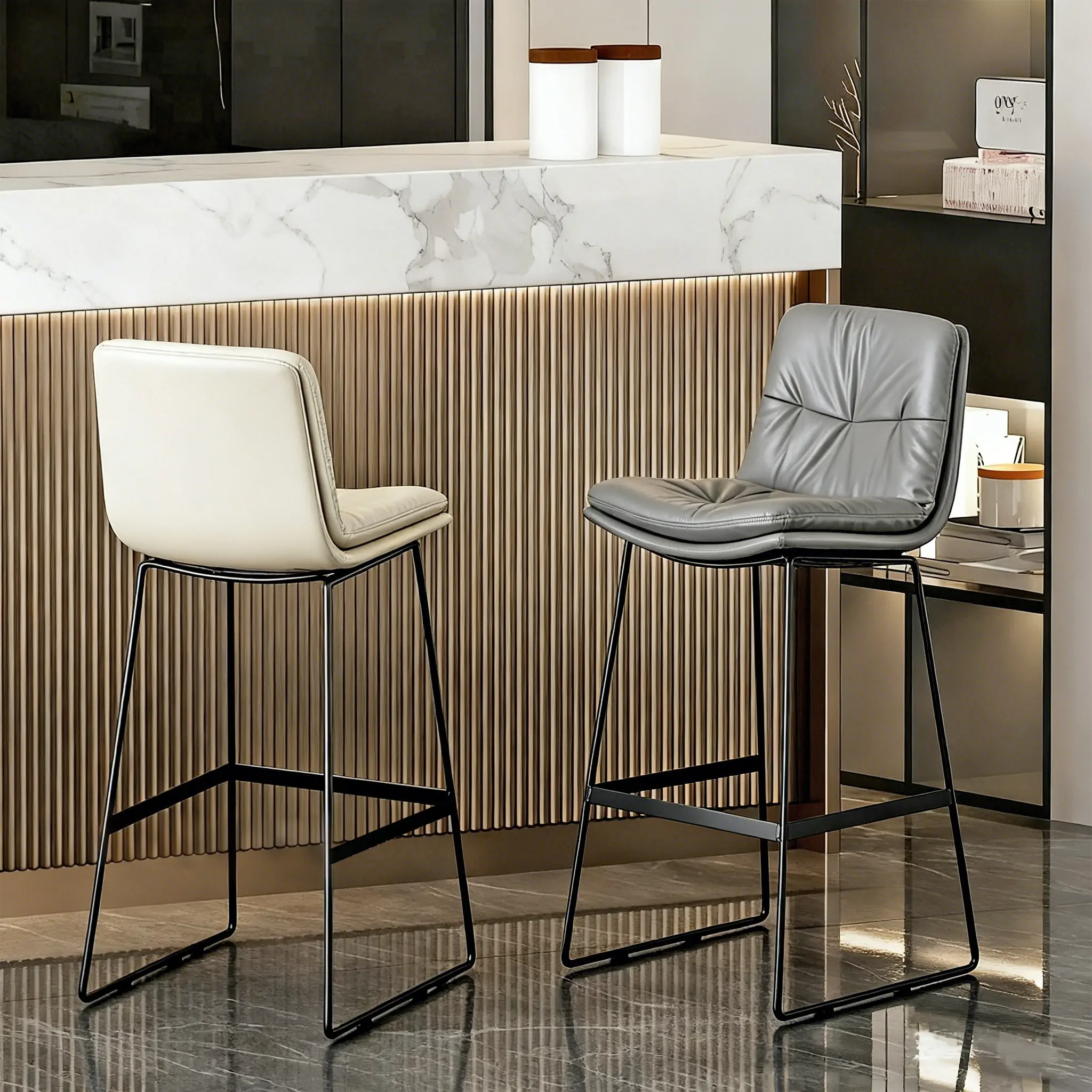 Saddle Metal Frame Leather Counter Bar Stools with Back Image - 1 | homeyfad