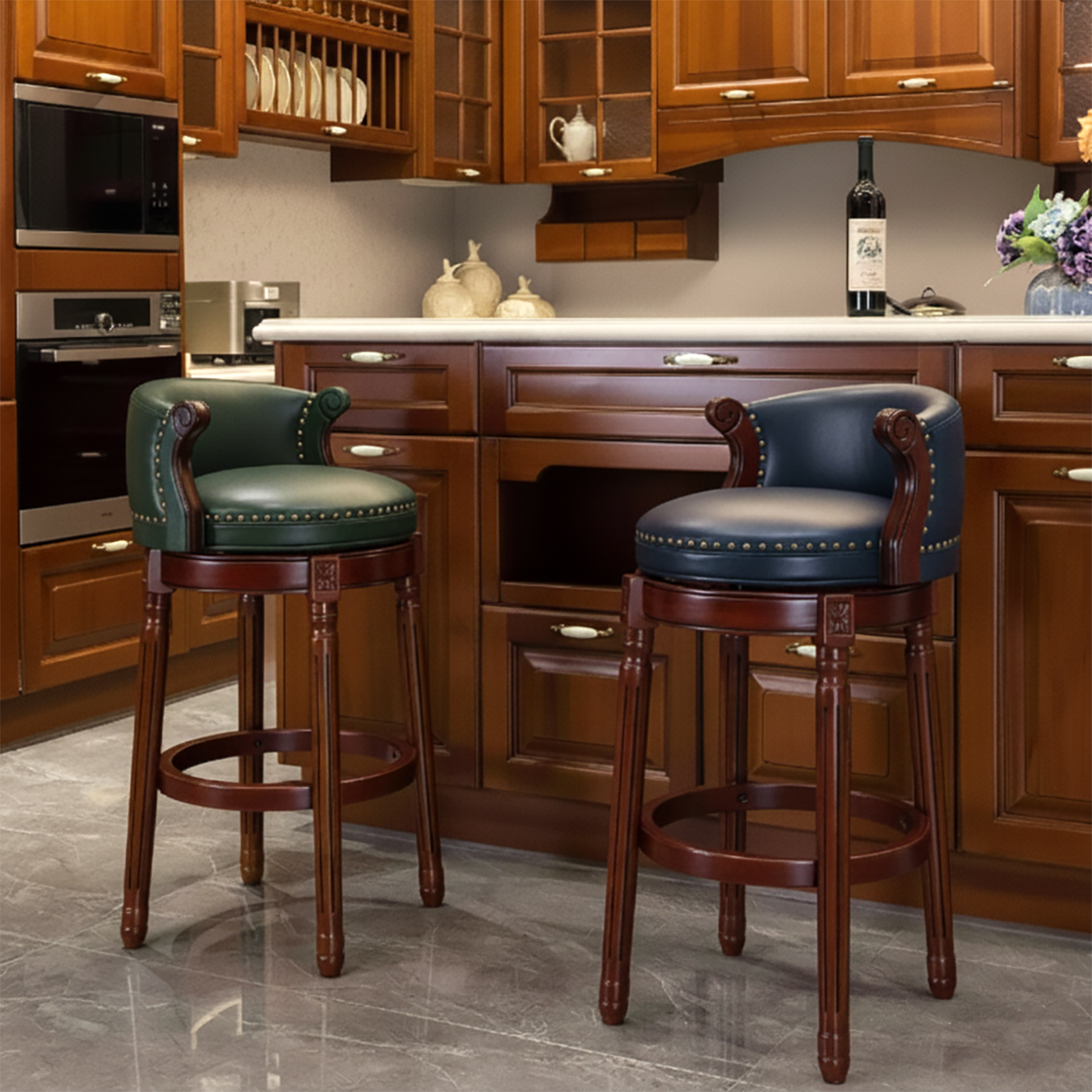 Solid Wood Leather Swivel Counter Stools with Backs Image - 3 | homeyfad