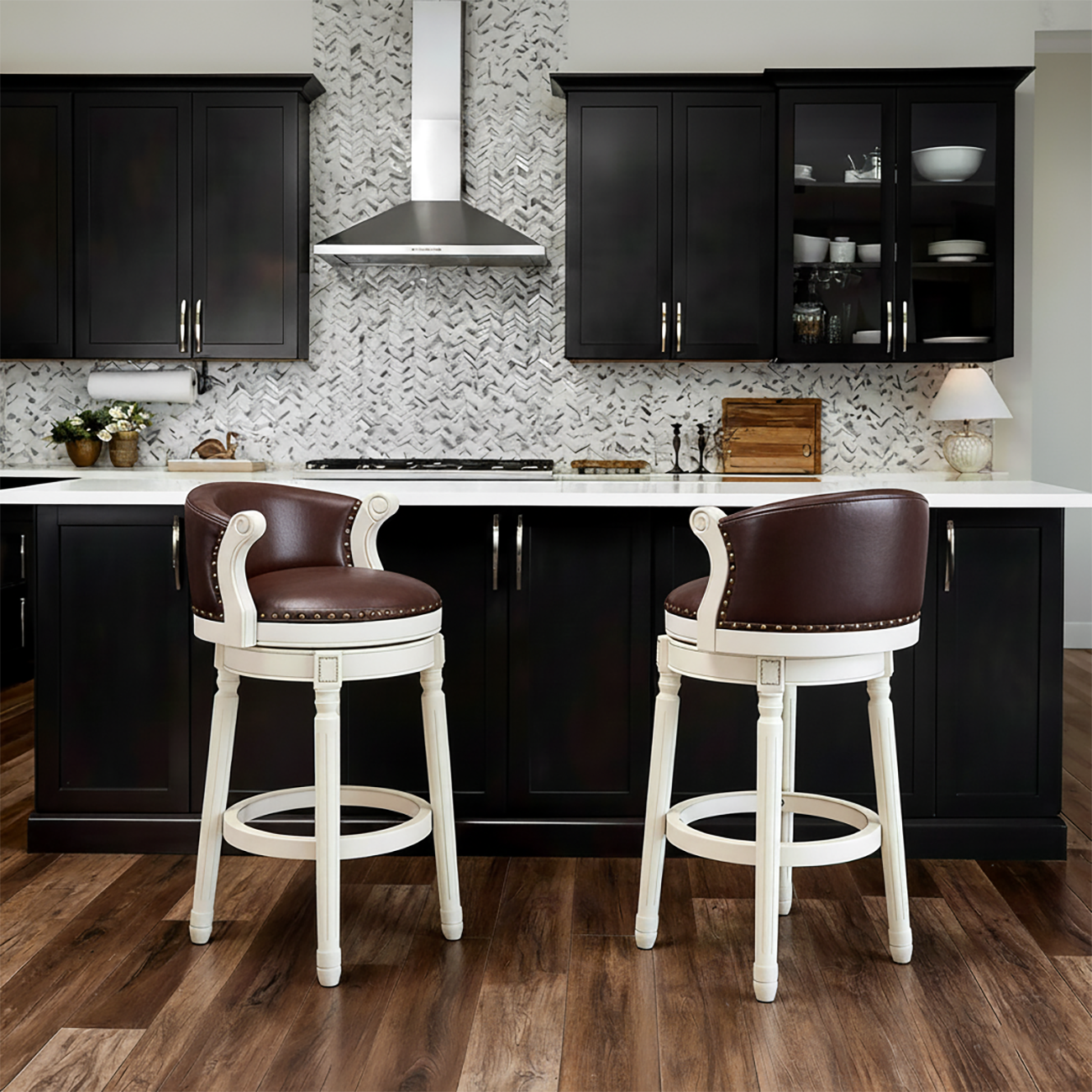 Solid Wood Leather Swivel Counter Stools with Backs Image - 6 | homeyfad