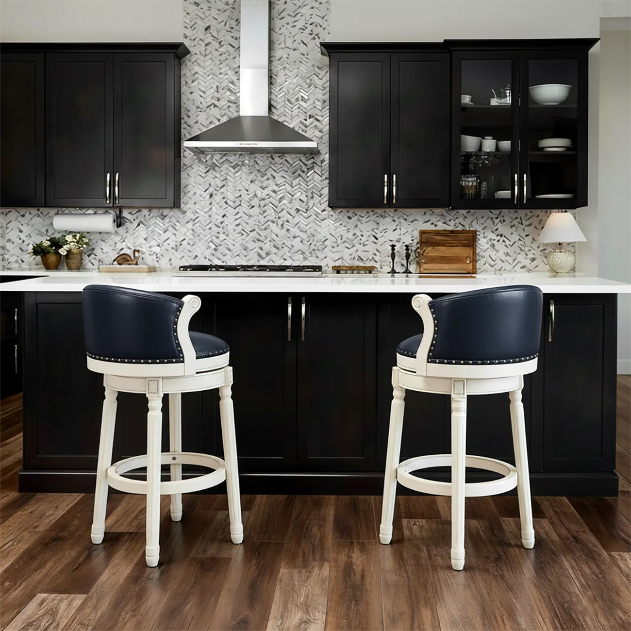 Solid Wood Leather Swivel Counter Stools with Backs Image - 7