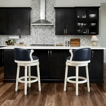 Solid Wood Leather Swivel Counter Stools with Backs Image - 7