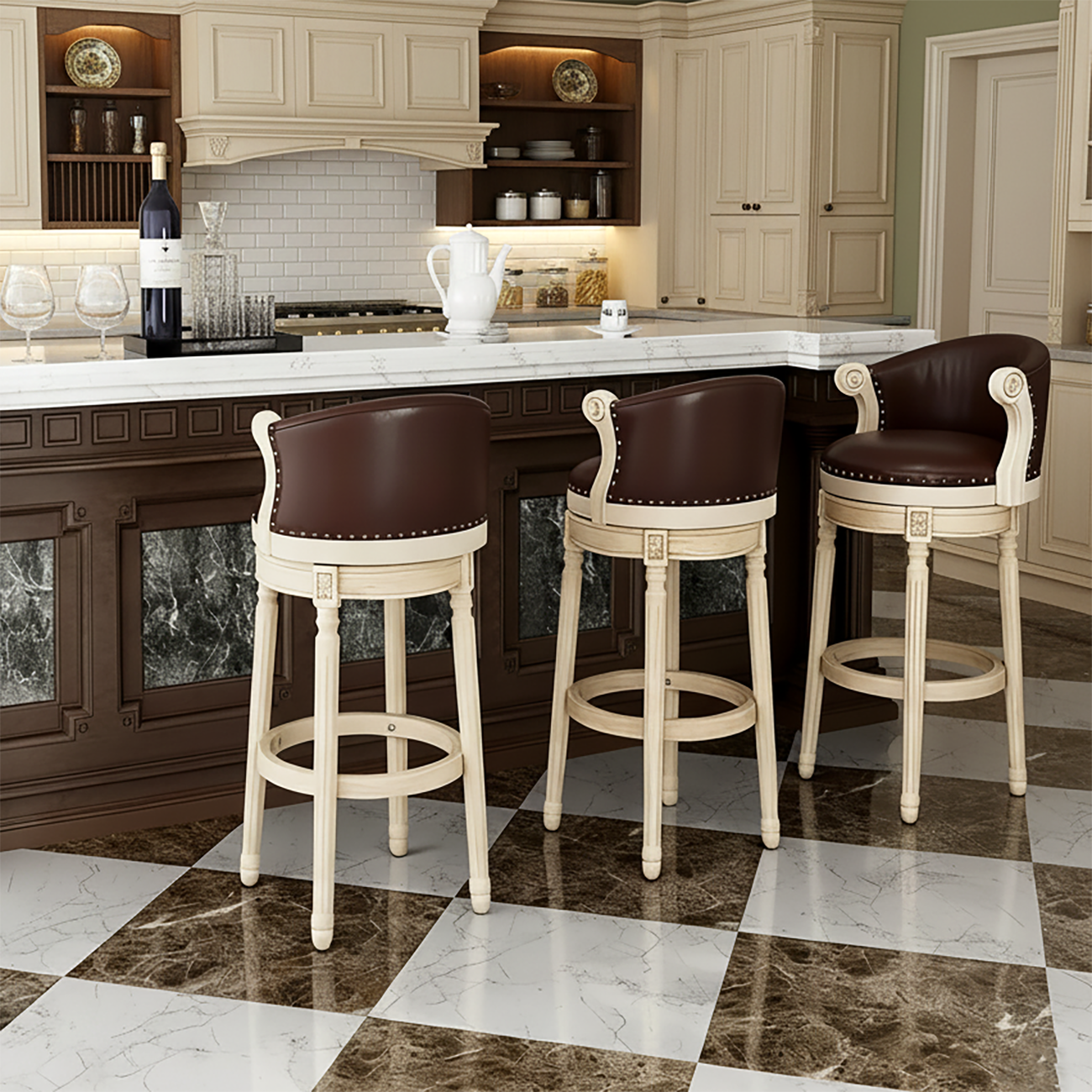 Solid Wood Leather Swivel Counter Stools with Backs Image - 9 | homeyfad