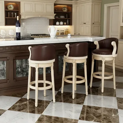 Solid Wood Leather Swivel Counter Stools with Backs Image - 9