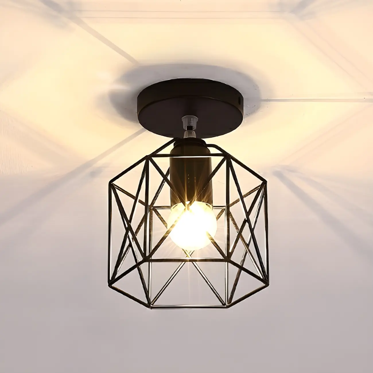 Black Geometric Metal Industrial Semi Flush Light Image - 2 | homeyfad
