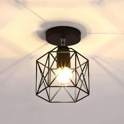Black Geometric Metal Industrial Semi Flush Light Image - 2